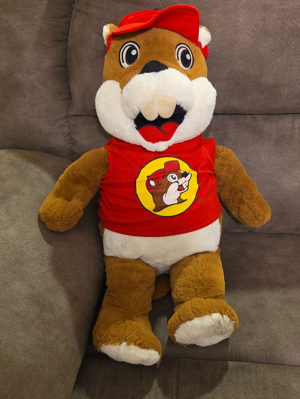 Buc-ee's Brown Beavers Plush Toy in Red Shirt